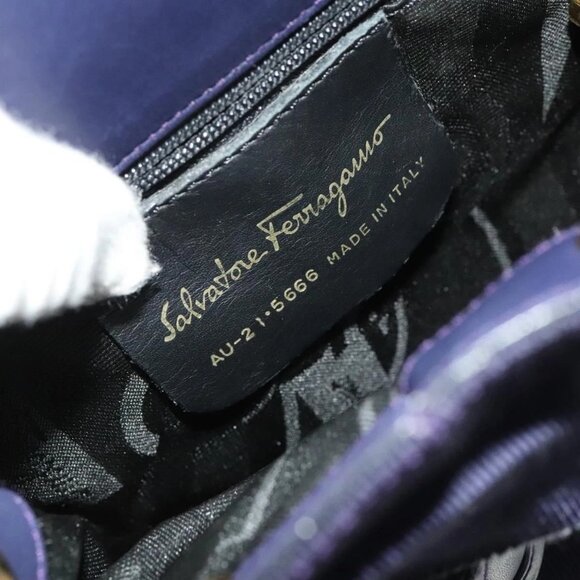 Salvatore Ferragamo Vala Chain Backpack Canvas Navy Gold Auth BA3335 main image 6